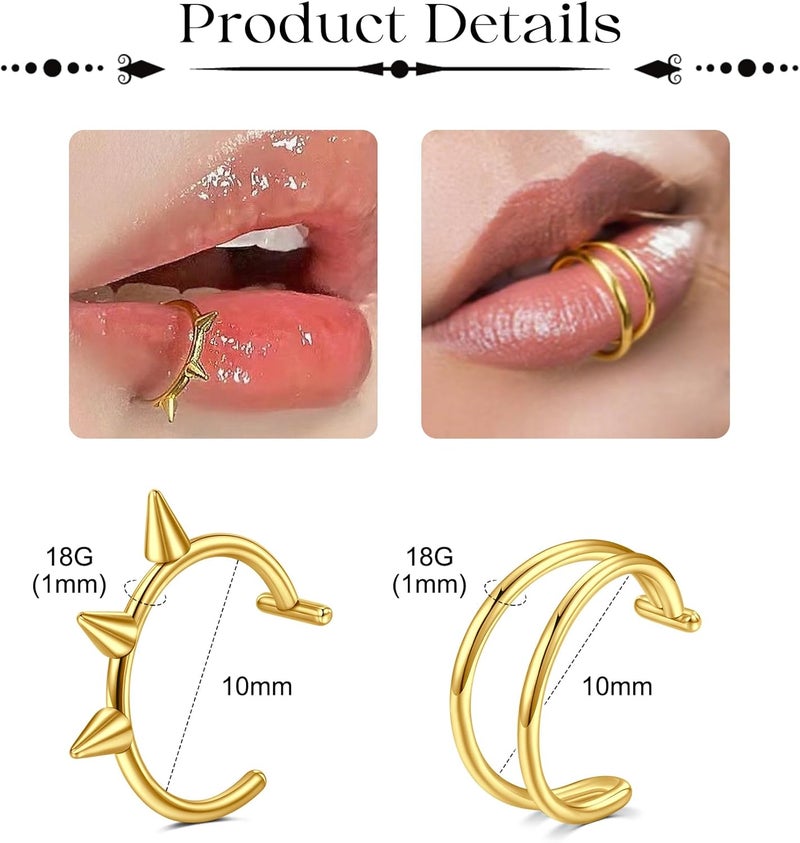 JFORYOU Fake Eyebrow Ring Fake Lip Labret Studs Replacement Balls Spike with 100pcs Sticker Non-Piercing Body Jewelry Fake Skin Piercing - Image 5